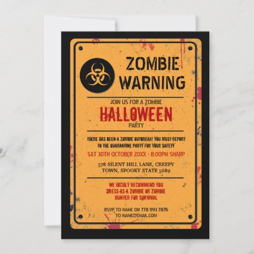 Zombie Outbreak Invite Halloween Warning Fun
