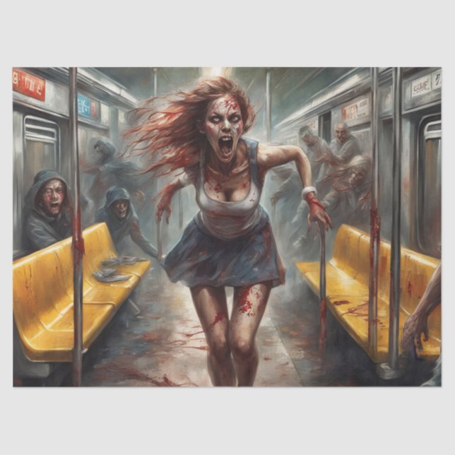 Zombie Outbreak On Train Decoupage Tissue Paper (Front)