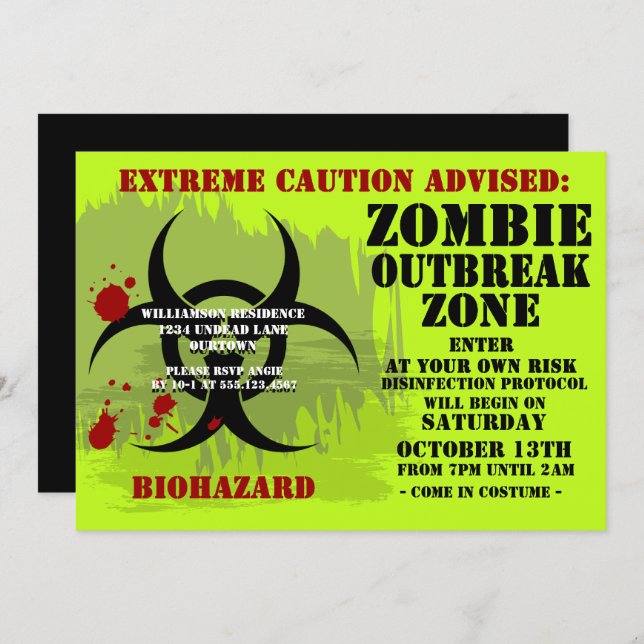 Zombie Outbreak Party Invitation (Front/Back)