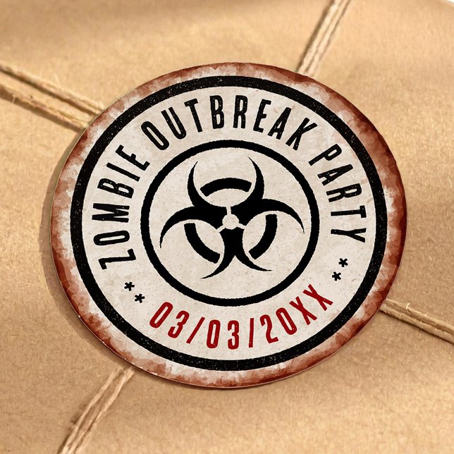 Zombie outbreak party with biohazard classic round sticker (Creator Uploaded)