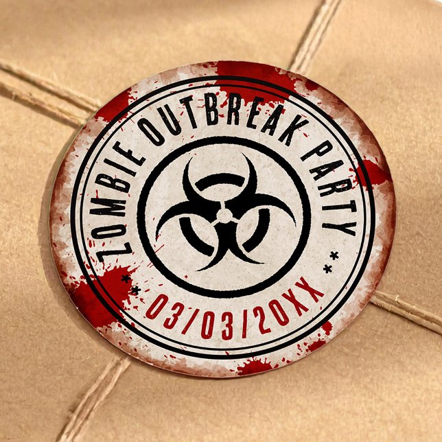 Zombie outbreak party with biohazard classic round sticker (Creator Uploaded)