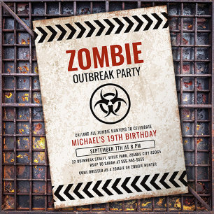 Zombie outbreak party with grunge text invitation