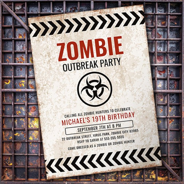 Zombie outbreak party with grunge text invitation (Creator Uploaded)
