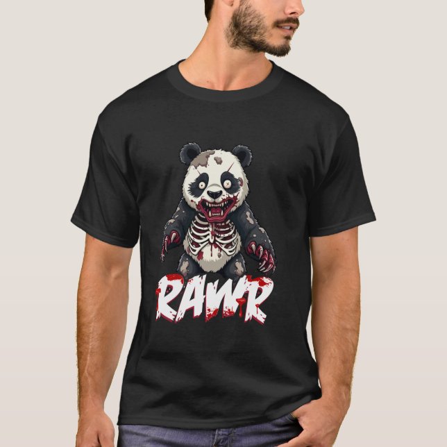 Zombie Panda, Creepy Dystopian Undead Panda Bear T-Shirt (Front)