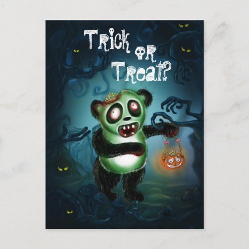 Zombie Panda Halloween Forest Postcard
