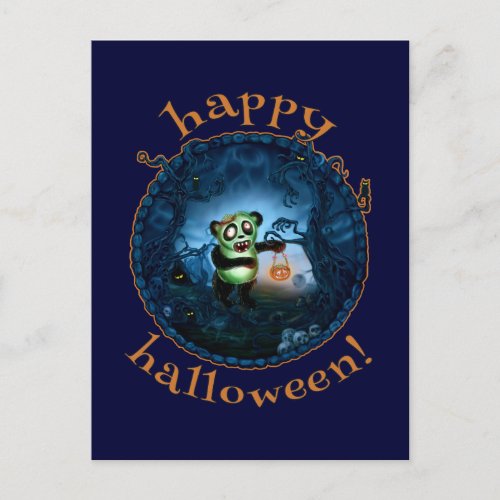 Zombie Panda Happy Halloween Postcard