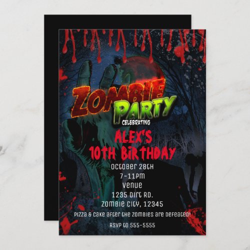 ZOMBIE PARTY Halloween Comic Party Invitations