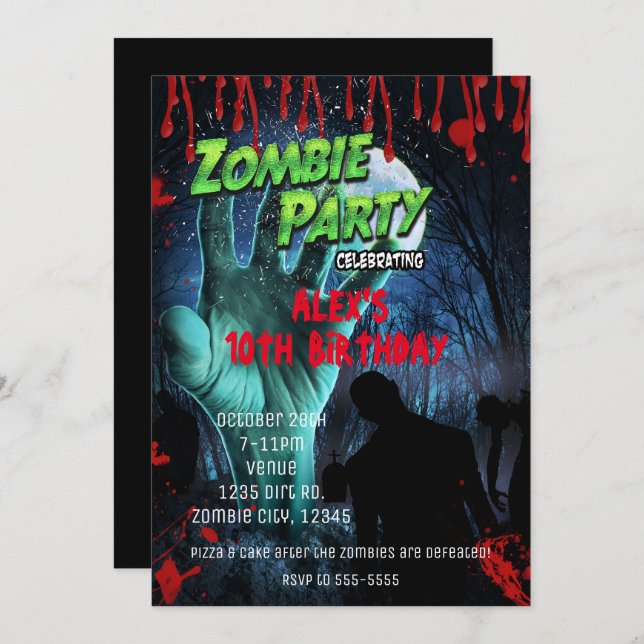 ZOMBIE PARTY Halloween Party Invitations (Front/Back)