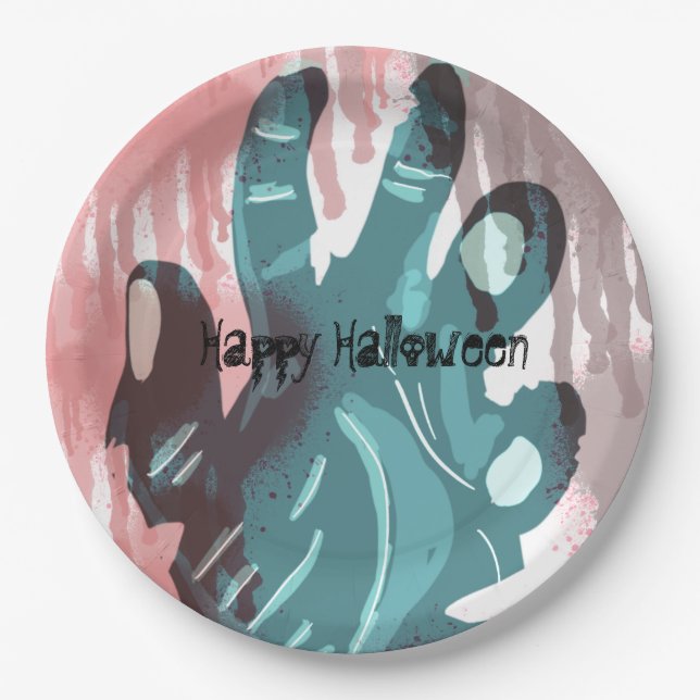 Zombie Party Hand Spooky Bloody Halloween Costume Paper Plates (Front)