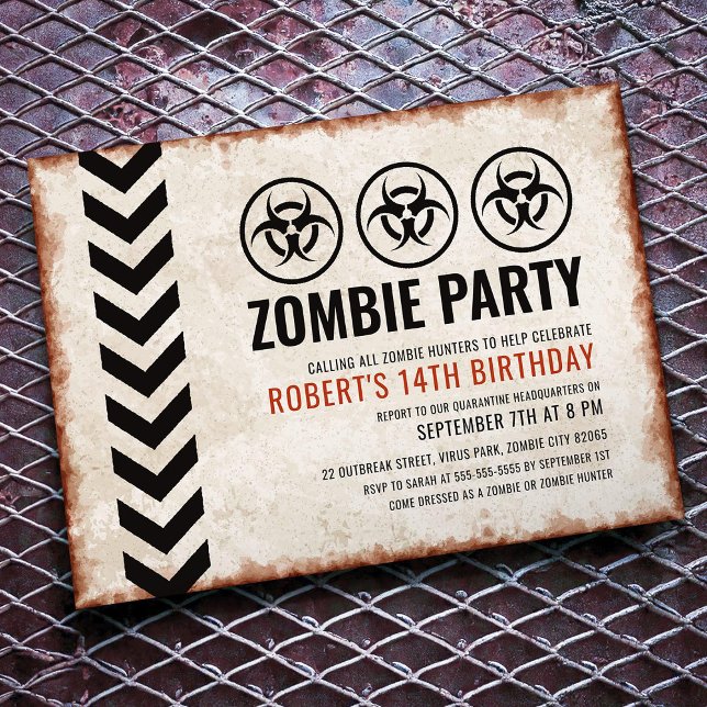 Zombie party invitation card with biohazard symbol (Creator Uploaded)