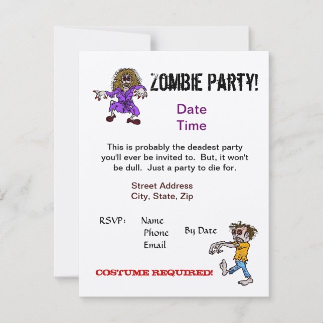 Zombie Party Invitation   Customize It! (Front)