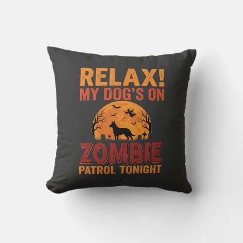 Zombie Patrol Dog Halloween Throw Pillow
