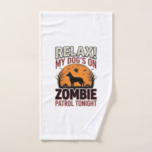 Zombie Patrol Dog Halloween Vintage Engraving Desi Hand Towel