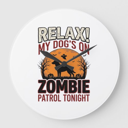 Zombie Patrol Dog Halloween Vintage Engraving Desi Large Clock
