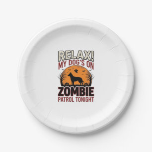 Zombie Patrol Dog Halloween Vintage Engraving Desi Paper Plates