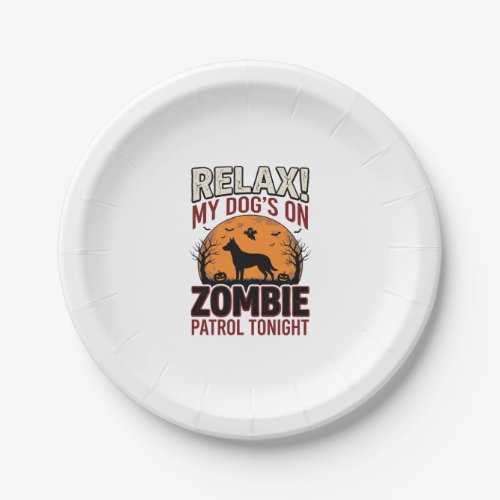 Zombie Patrol Dog Halloween Vintage Engraving Desi Paper Plates