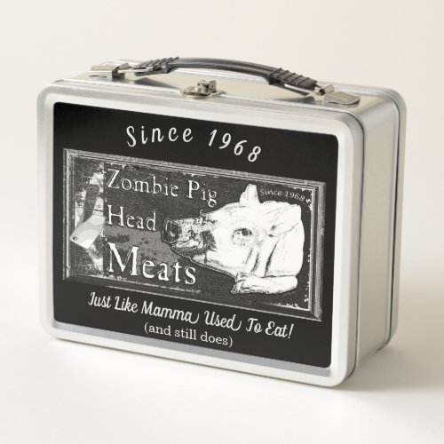 Zombie Pig Head Meats _ Since 1968 Black  White Metal Lunch Box