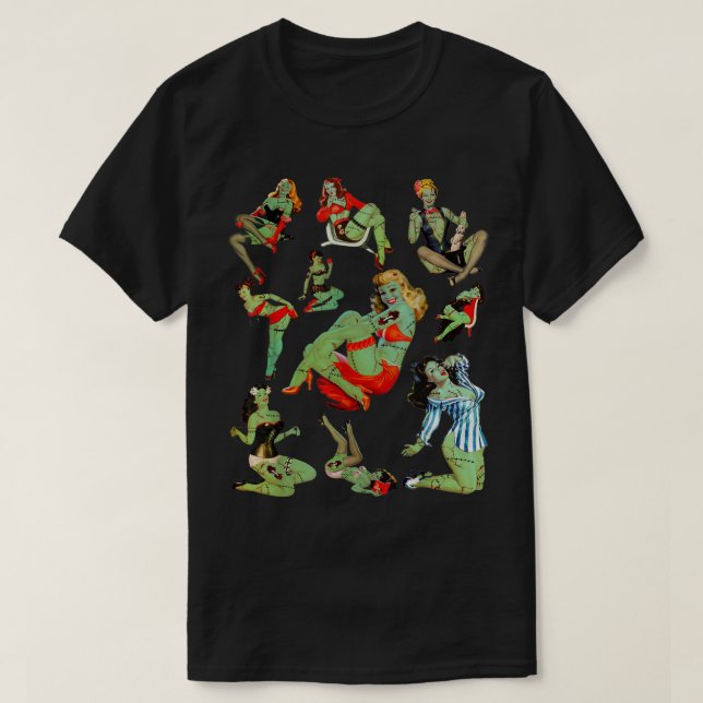 Zombie Pin Up Girl Halloween Sassy Cute Collage Ap T-Shirt (Design Front)