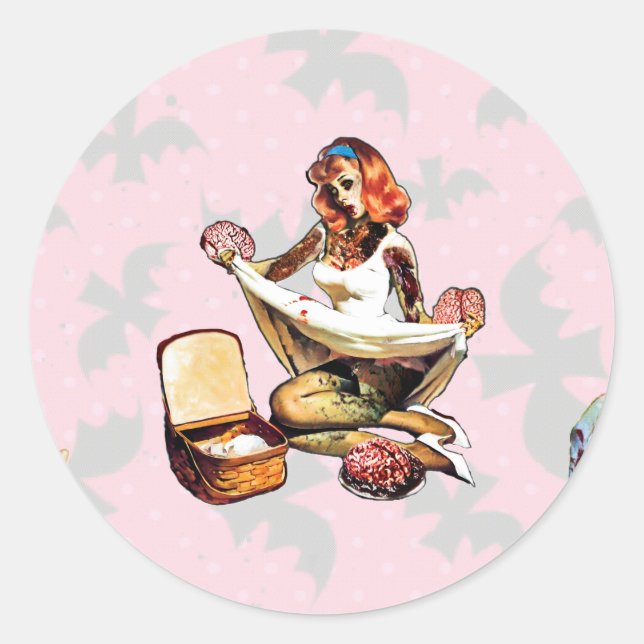 Zombie Pin Ups Classic Round Sticker (Front)