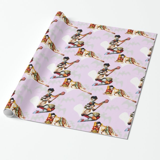 Zombie Pin Ups Wrapping Paper (Unrolled)