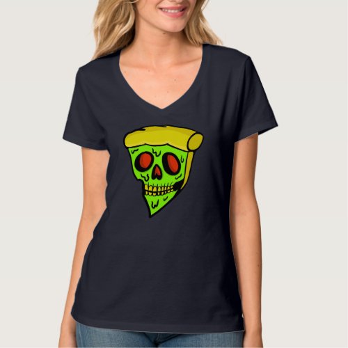 Zombie Pizza Halloween Scary Skeleton Skull T_Shirt