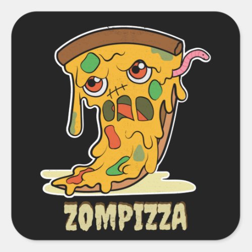 Zombie Pizza Zompizza Funny Halloween Kawaii Square Sticker