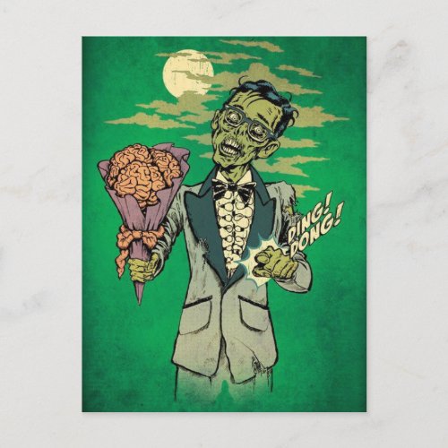 zombie prom date with brain roses postcard