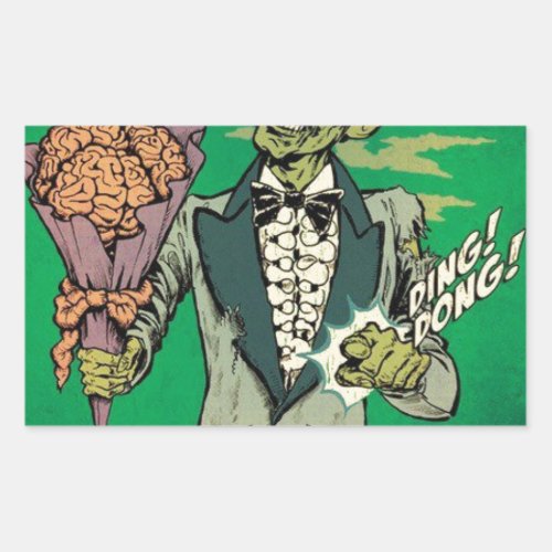 zombie prom date with brain roses rectangular sticker