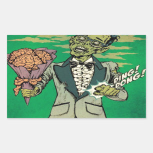 zombie prom date with brain roses rectangular sticker