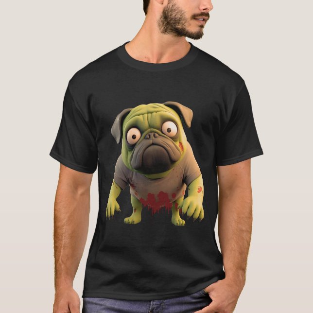 Zombie Pug 3D Pop-Out Halloween T-Shirt (Front)