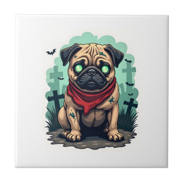 Zombie Pug Parade Ceramic Tile (Front)