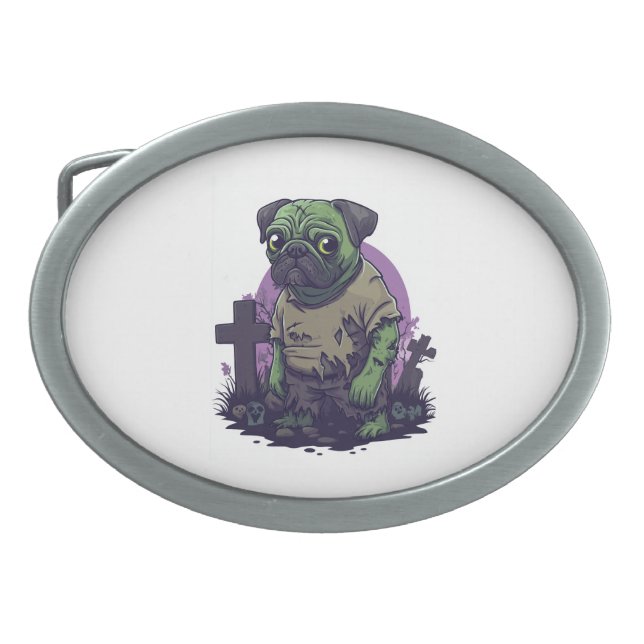 Zombie Pug � Undead Funny Halloween Dog Belt Buckle (Front)