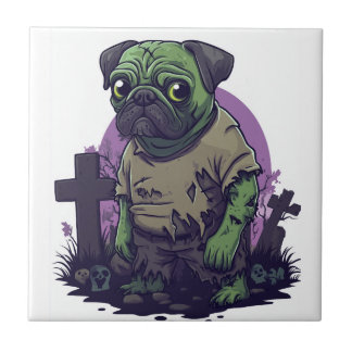 Zombie Pug � Undead Funny Halloween Dog Ceramic Tile