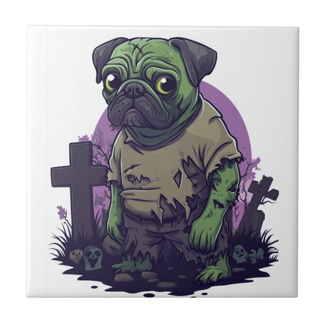 Zombie Pug � Undead Funny Halloween Dog Ceramic Tile (Front)