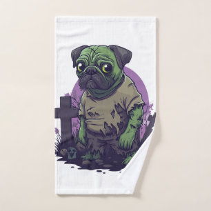 Zombie Pug � Undead Funny Halloween Dog Hand Towel