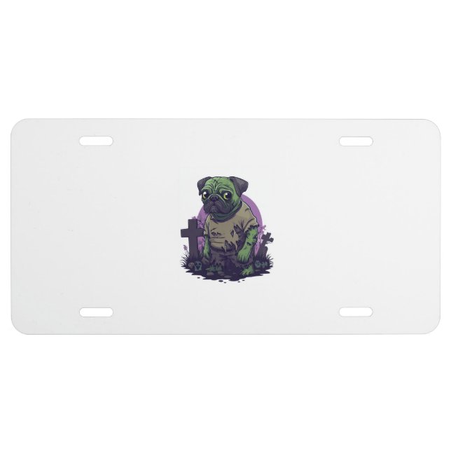 Zombie Pug � Undead Funny Halloween Dog License Plate (Front)