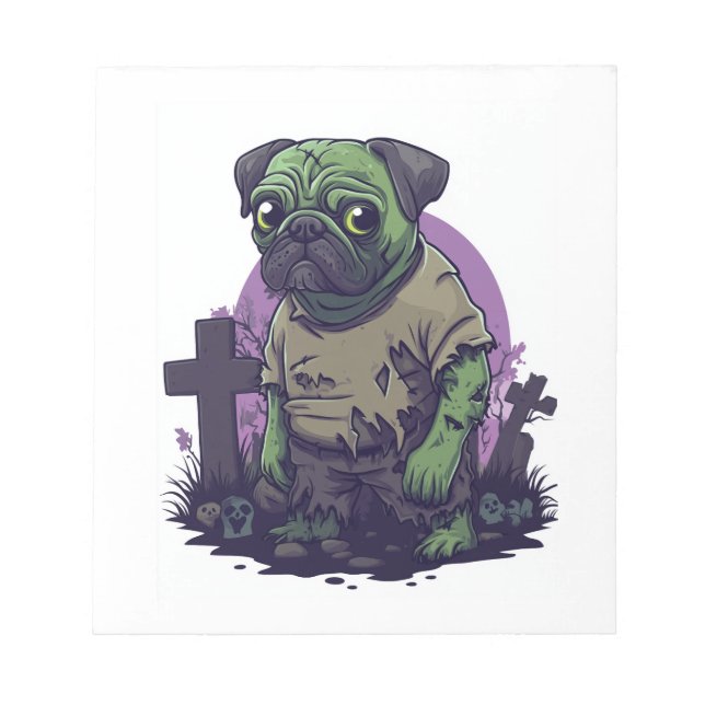 Zombie Pug � Undead Funny Halloween Dog Notepad (Front)