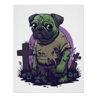 Zombie Pug � Undead Funny Halloween Dog Poster