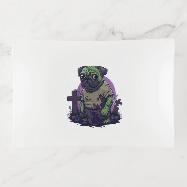 Zombie Pug � Undead Funny Halloween Dog Trinket Tray (Front)