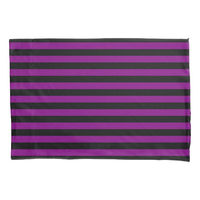 Zombie Purple and Black Horizontal Witch Stripes Pillow Case (Front)