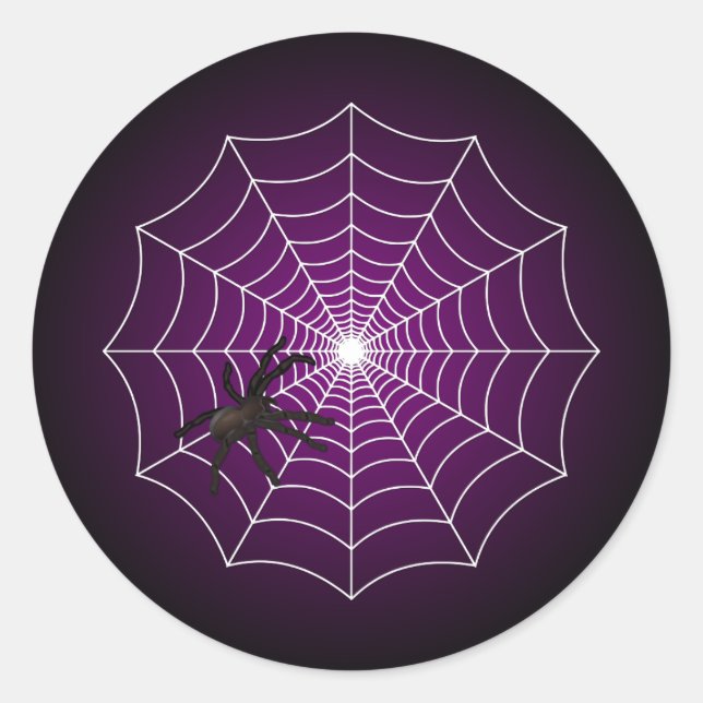 Zombie Purple Spider Web on Black Classic Round Sticker (Front)
