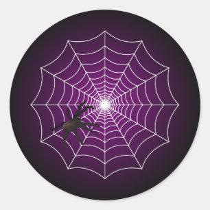 Zombie Purple Spider Web on Black Classic Round Sticker