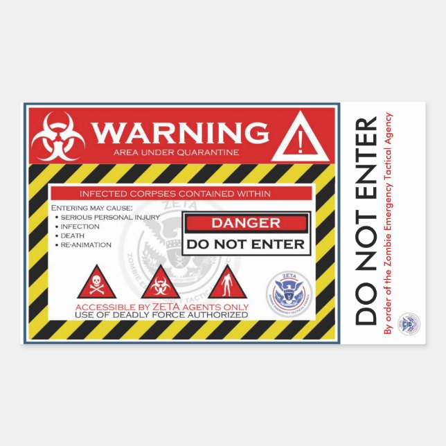 Zombie Quarantine Sticker (Front)