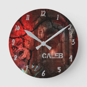 Zombie Red Halloween Horror Custom Personalized Round Clock