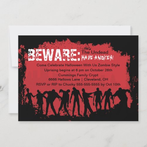 Zombie Red Halloween Party Invitation