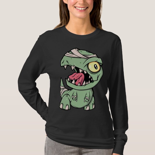 Zombie Rex Dinosaur  For Boys Mummy Halloween T-Shirt (Front)