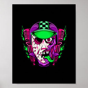 Zombie Rider Neon Horror Biker Design Poster