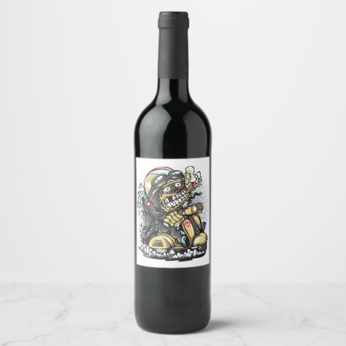 Zombie riding motor scooter illustration T_shirt  Wine Label