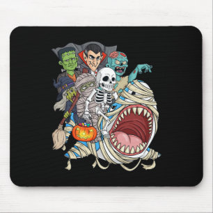 Zombie Riding Mummy Shark Vampire Halloween Pumpki Mouse Pad