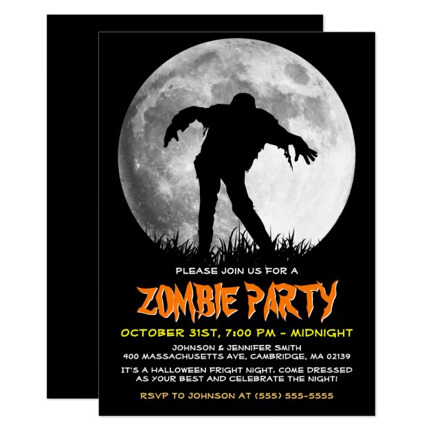 Zombie Rises Apocalypse Party Full Moon Halloween Invitation